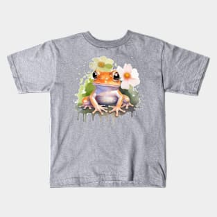 Frog Flower Watercolor Kids T-Shirt